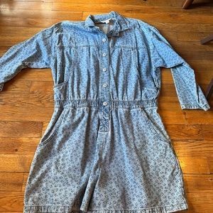 Floral denim jumpsuit shorts